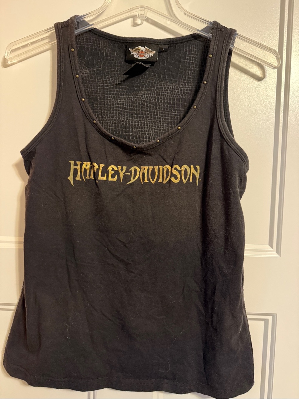 Harley-Davidson Women’s Large Black Tank Top Studded Reptile Print